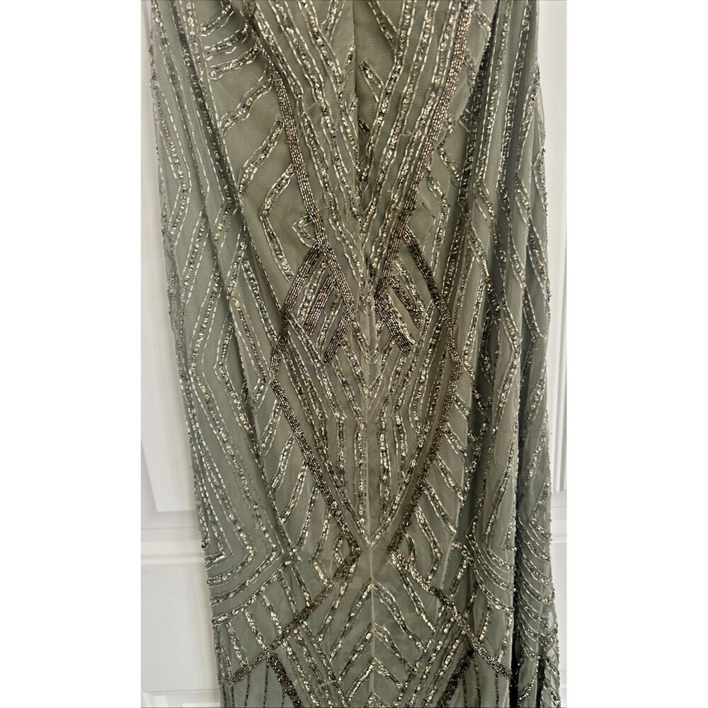 Lauren Ralph Lauren Women's Beaded Mesh Sleeveless Halter Gown Olive Green 10 - Picture 12 of 13